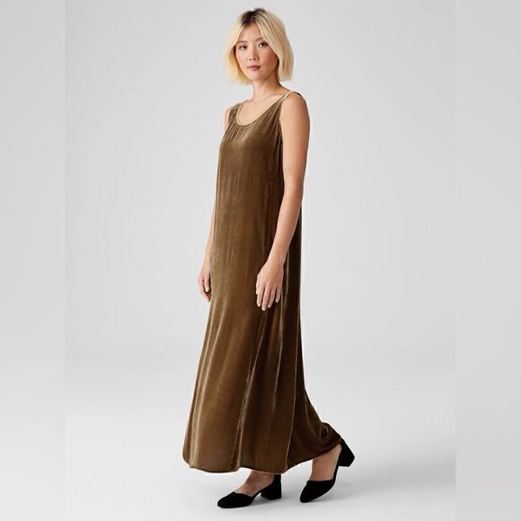Eileen Fisher Velvet Scoop Neck Dress - Picture 1 of 10